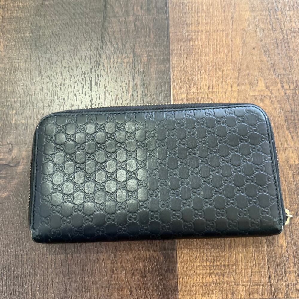Gucci Guccissima Zip Around Wallet Black Leather GG Embossed Long Wallet - Picture 7 of 14